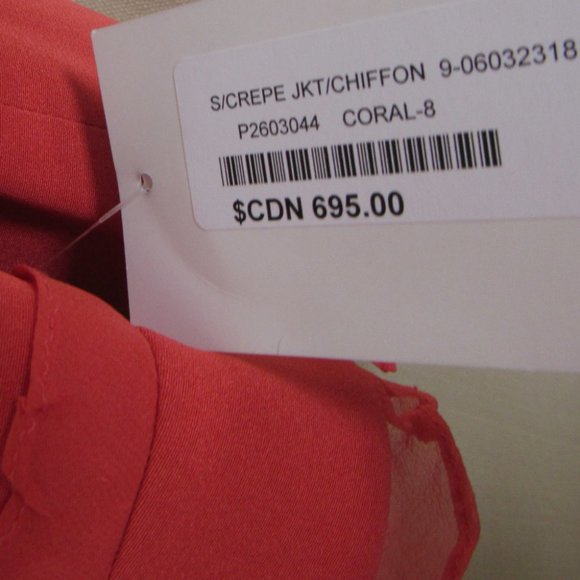 С$695 Sunny Choi Women Jacket, New,Color:Orange/Red, Silk, sz. 8, made in Canada - Picture 3 of 7